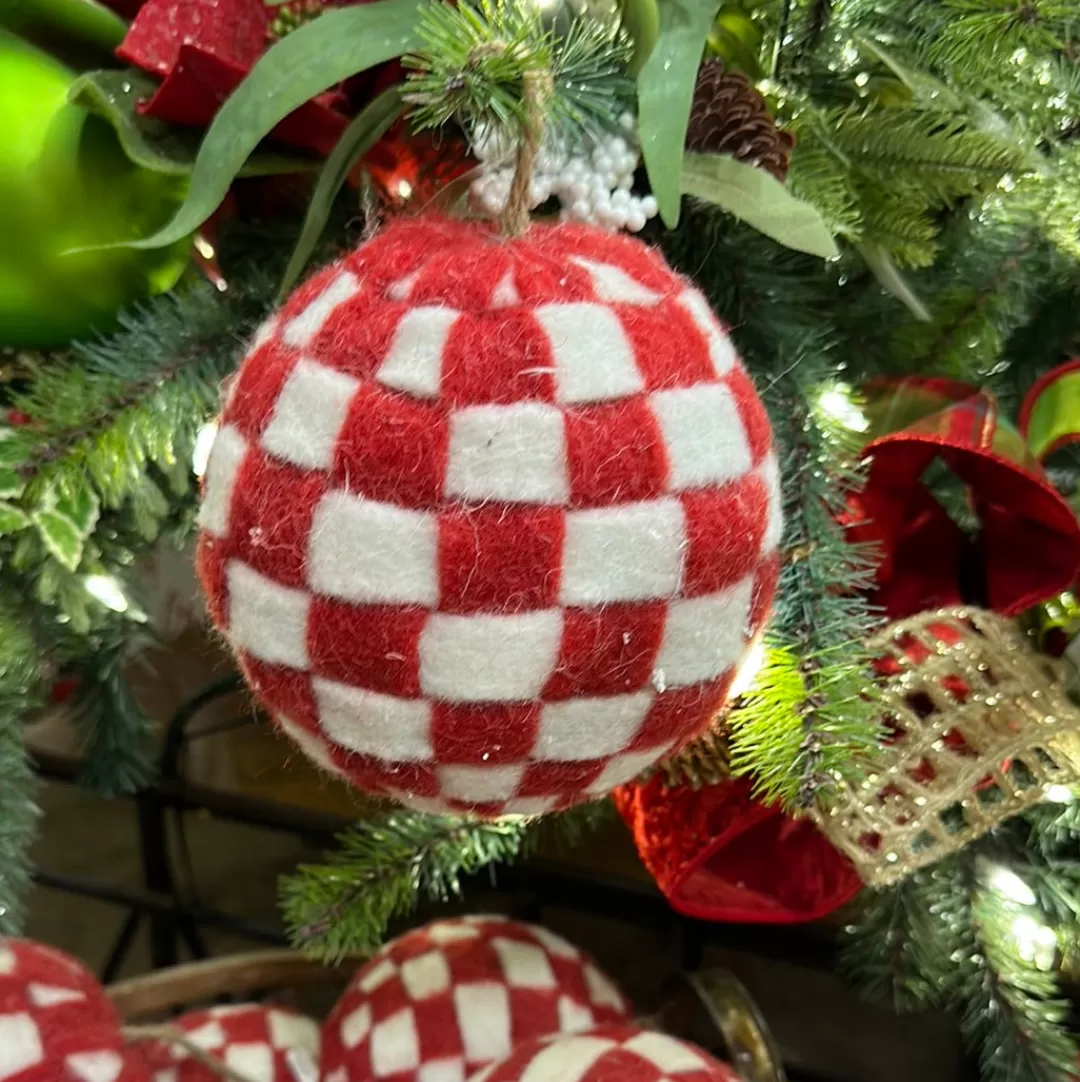 Direct Export Co. Ornaments-6" Red And White Checked Ball Ornament