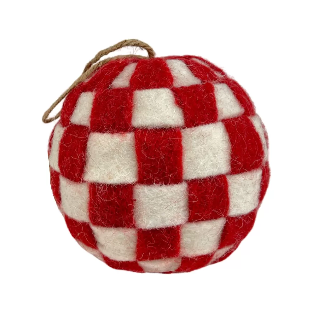 Direct Export Co. Ornaments-6" Red And White Checked Ball Ornament