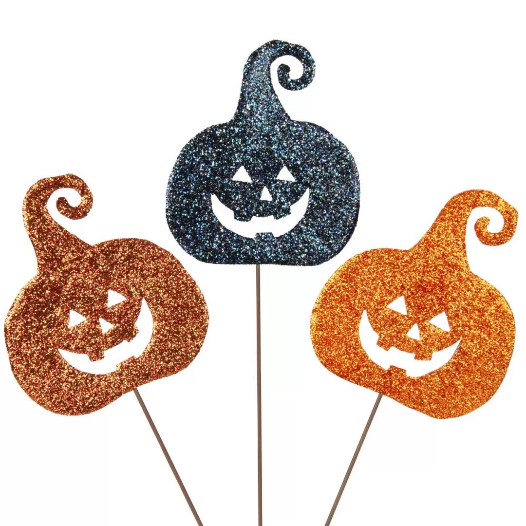 The Round Top Collection Halloween Pot Stakes-All Glitter Jack O' Lanterns