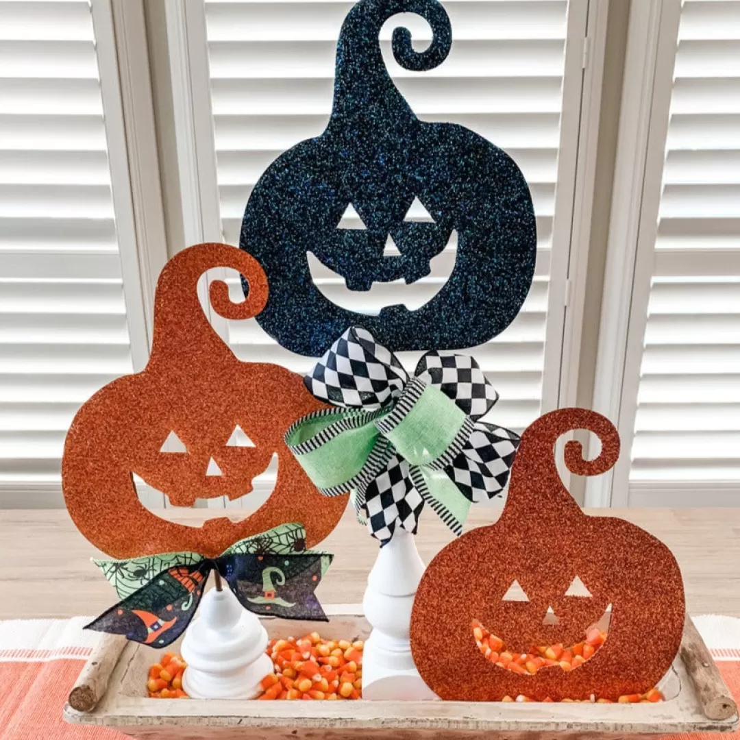 The Round Top Collection Halloween Pot Stakes-All Glitter Jack O' Lanterns