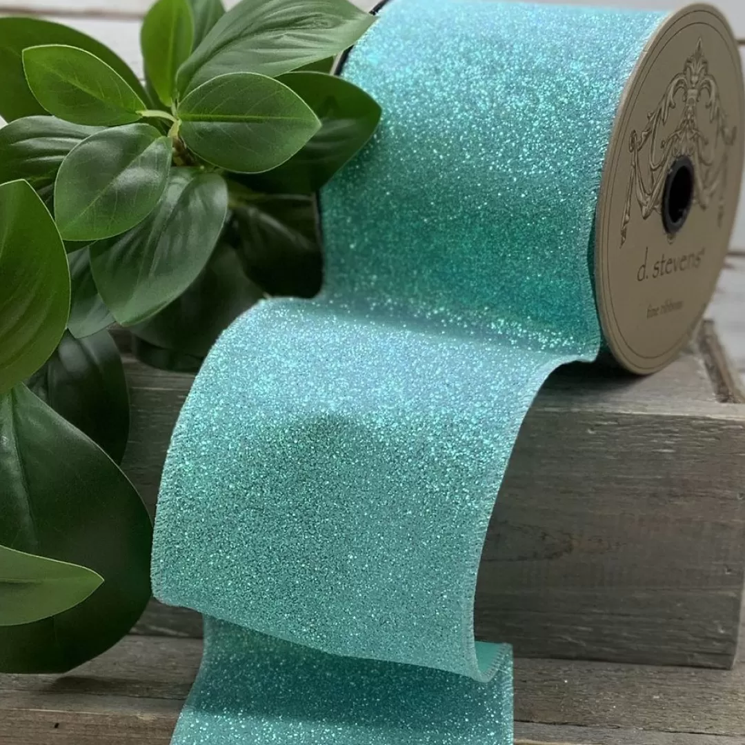 D. Stevens Halloween Ribbon-Aqua Satin Sugar Glitter Ribbon 4" X 10 Yd