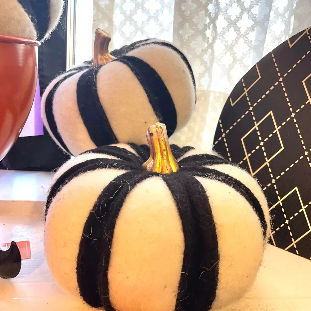 Direct Export Co. Halloween Table Top Decor-Black And White Felt Pumpkin