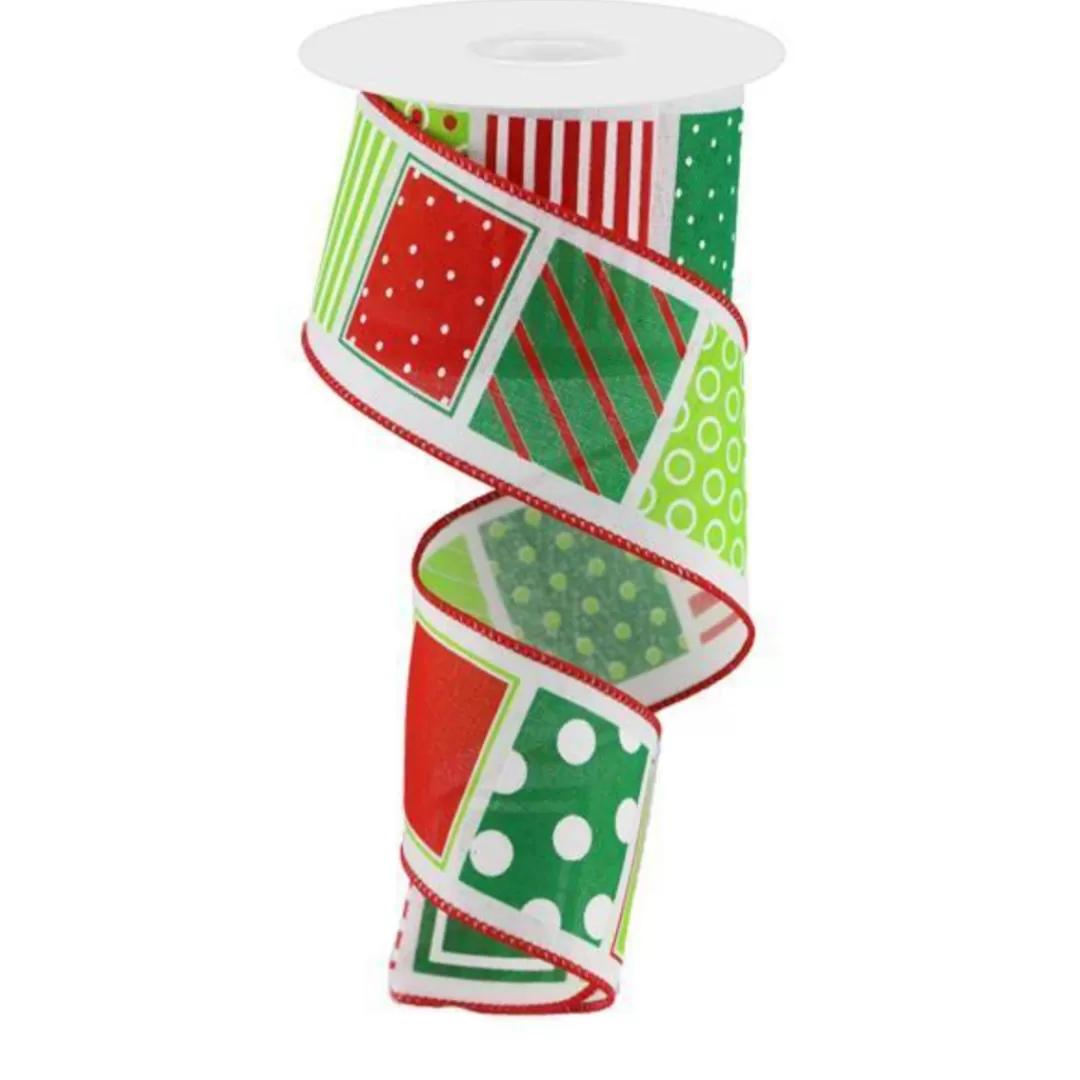 Craig Bachman Christmas Ribbon-Blocks, Lines, Circle, Dot Ribbon, 2.5" X 10Yd