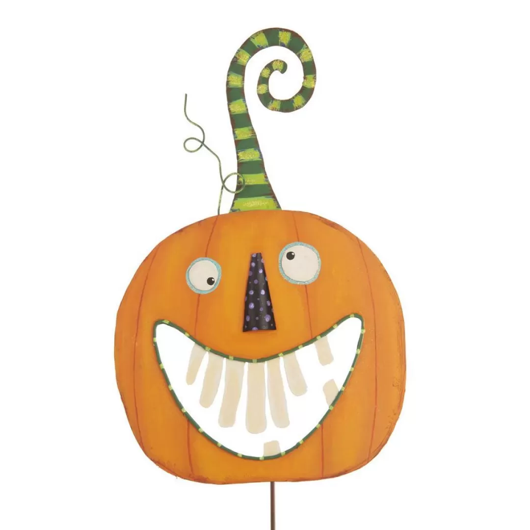 The Round Top Collection Halloween Pot Stakes-Crazy Tooth Pumpkin