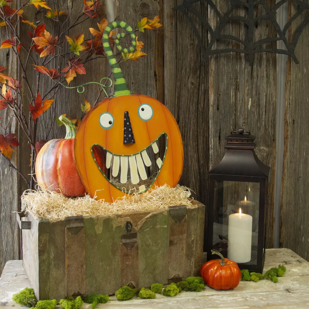 The Round Top Collection Halloween Pot Stakes-Crazy Tooth Pumpkin