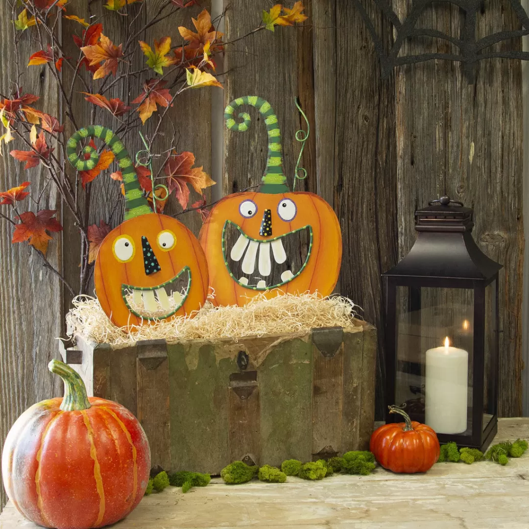 The Round Top Collection Halloween Pot Stakes-Crazy Tooth Pumpkins