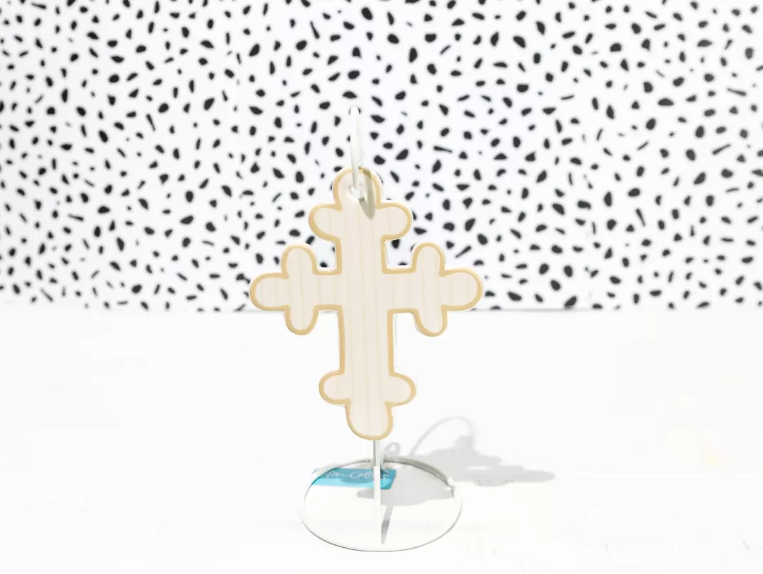 Happy Everything Ornaments-Ecru Pinstripe Cross Ornament By !