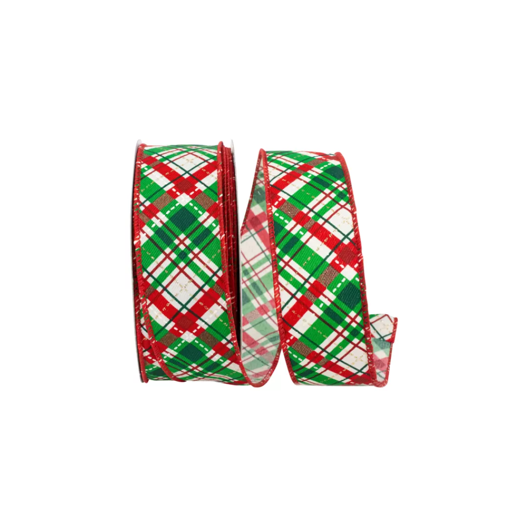 Reliant Ribbon Christmas Ribbon-Emerald Diagonal Plaid Sparkle Ribbon, 1.5" X 20Yd