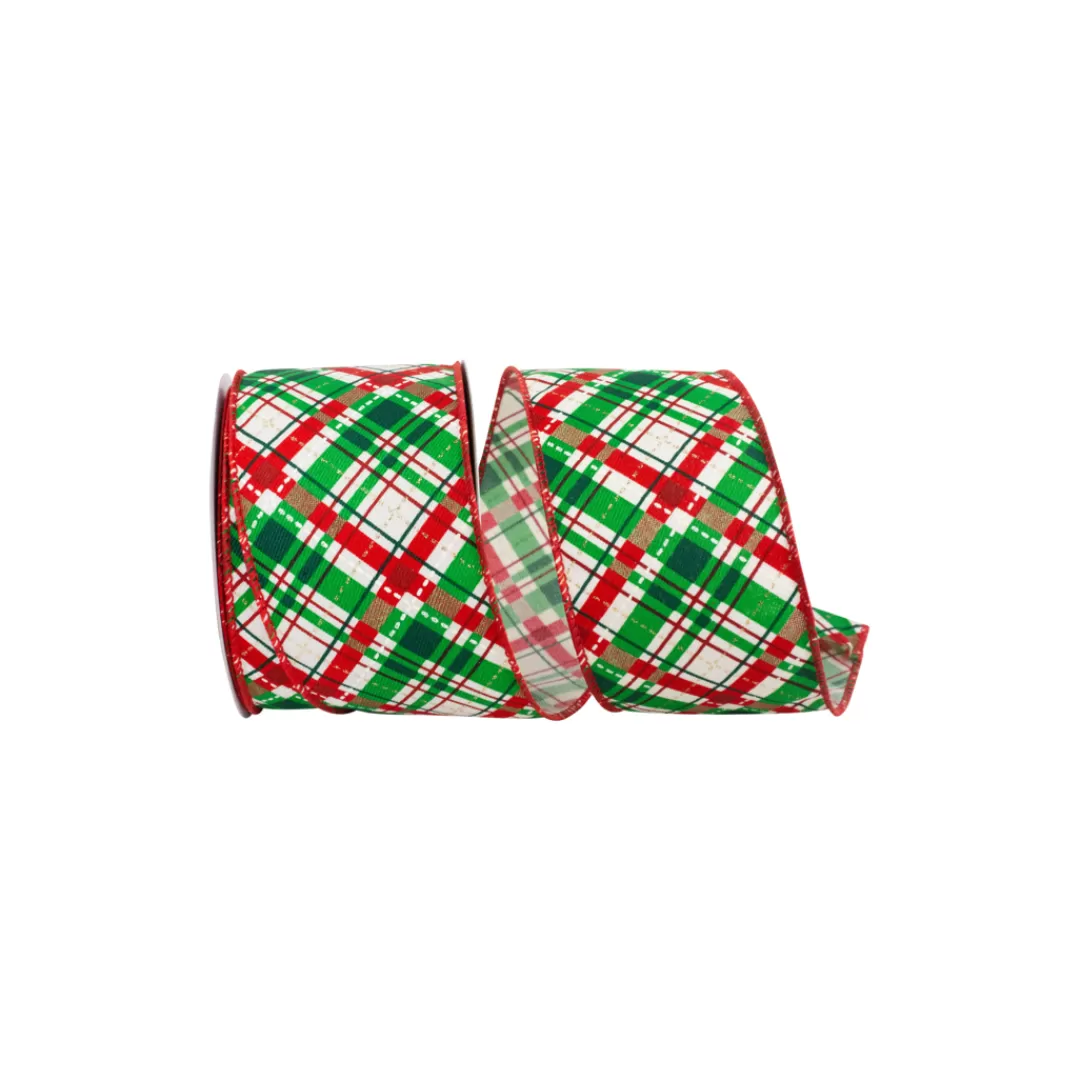 Reliant Ribbon Christmas Ribbon-Emerald Diagonal Plaid Sparkle Ribbon, 2.5" X 10Yd