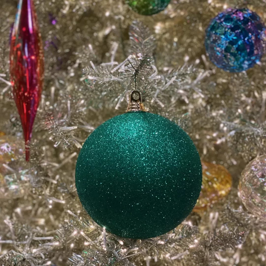 Farrisilk Ball Ornaments-Emerald Green Glitter Ball Ornament, 8"