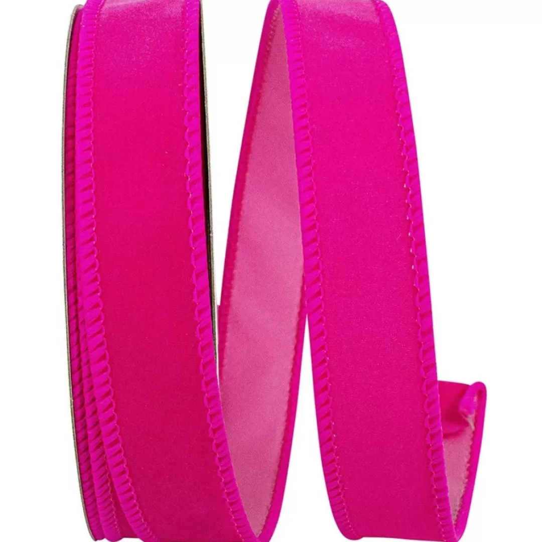 Reliant Ribbon Halloween Ribbon-Fuchsia Velvet Fuzz Wired Ribbon, 1" X 10Yd