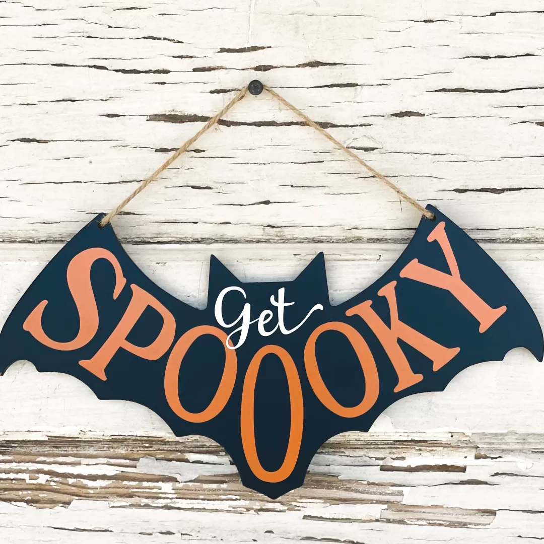 Transpac Halloween Focal Points-Get Spooky Bat Hanging Sign