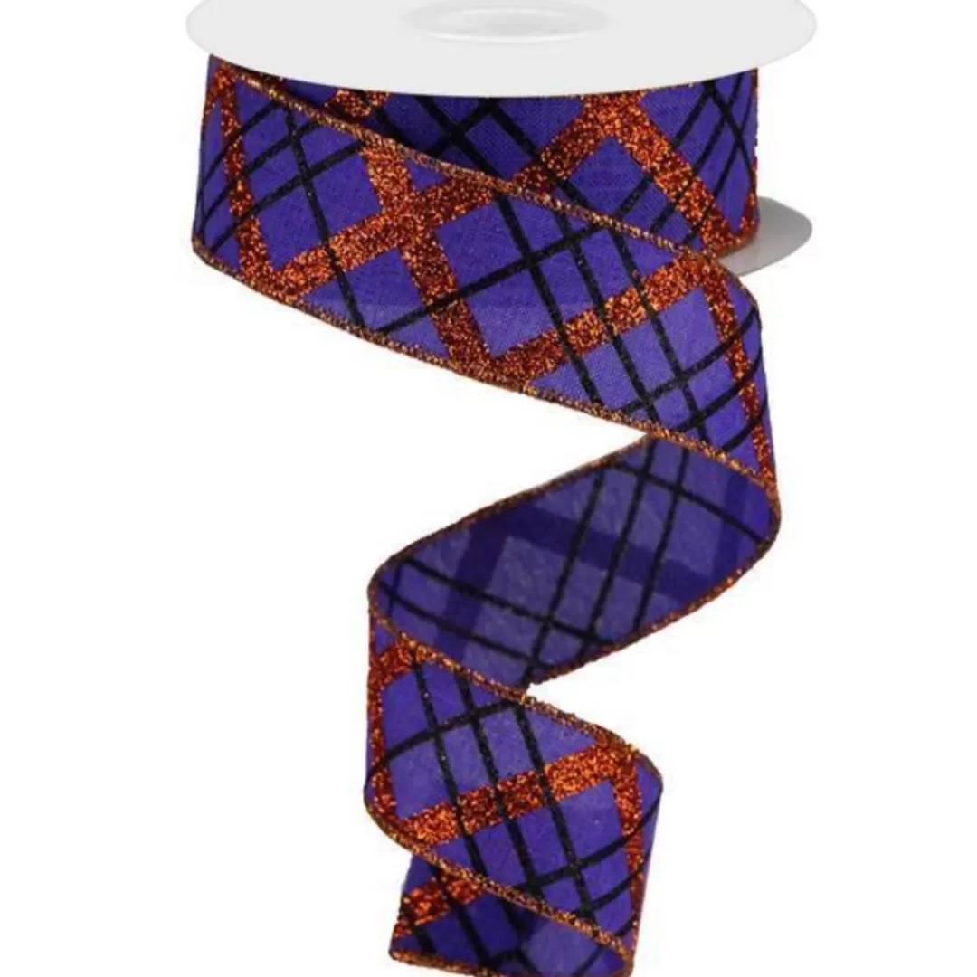 Craig Bachman Halloween Ribbon-Glitter Diagonal Plaid Royal Ribbon, 1.5" X 10Yd