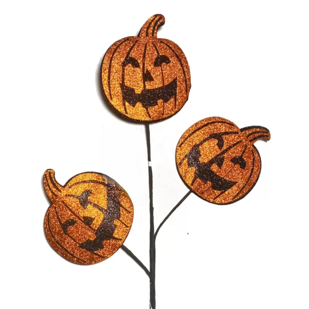 Craig Bachman Halloween Sprays & Picks-Glitter Jack-O-Lantern Spray