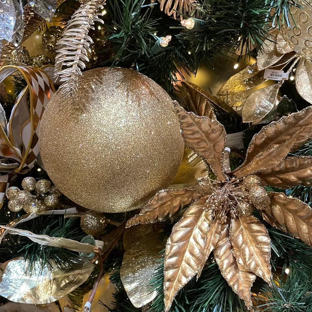 Farrisilk Ball Ornaments-Gold Glitter Ball Ornament, 6"