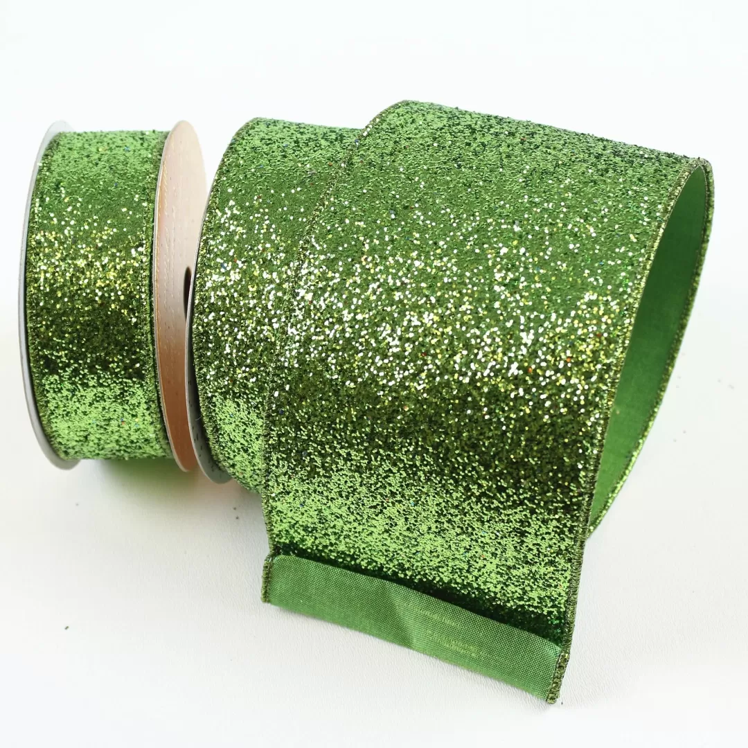 Farrisilk Christmas Ribbon-Green Glitter Magic Ribbon 1.5"X10Yd