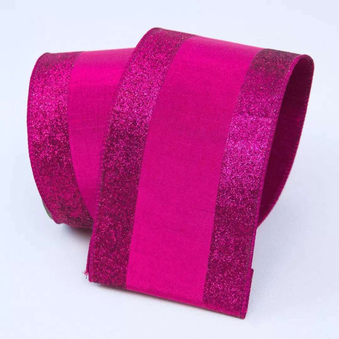 Farrisilk Christmas Ribbon-Hot Pink Glitter Candy Ribbon 4"X10Yd