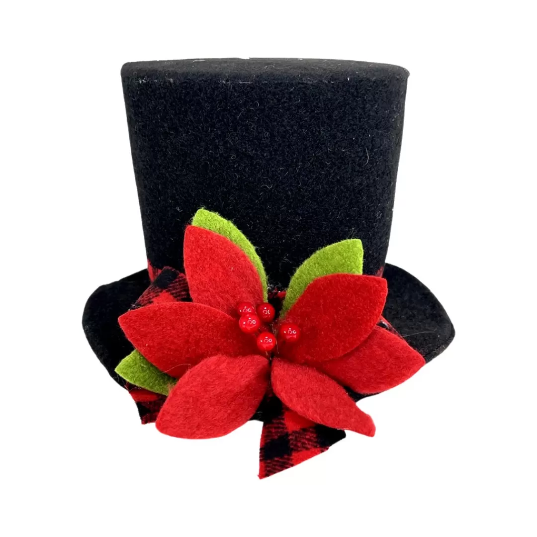 Direct Export Co. Ornaments-Large Top Hat With A Poinsettia Ornament