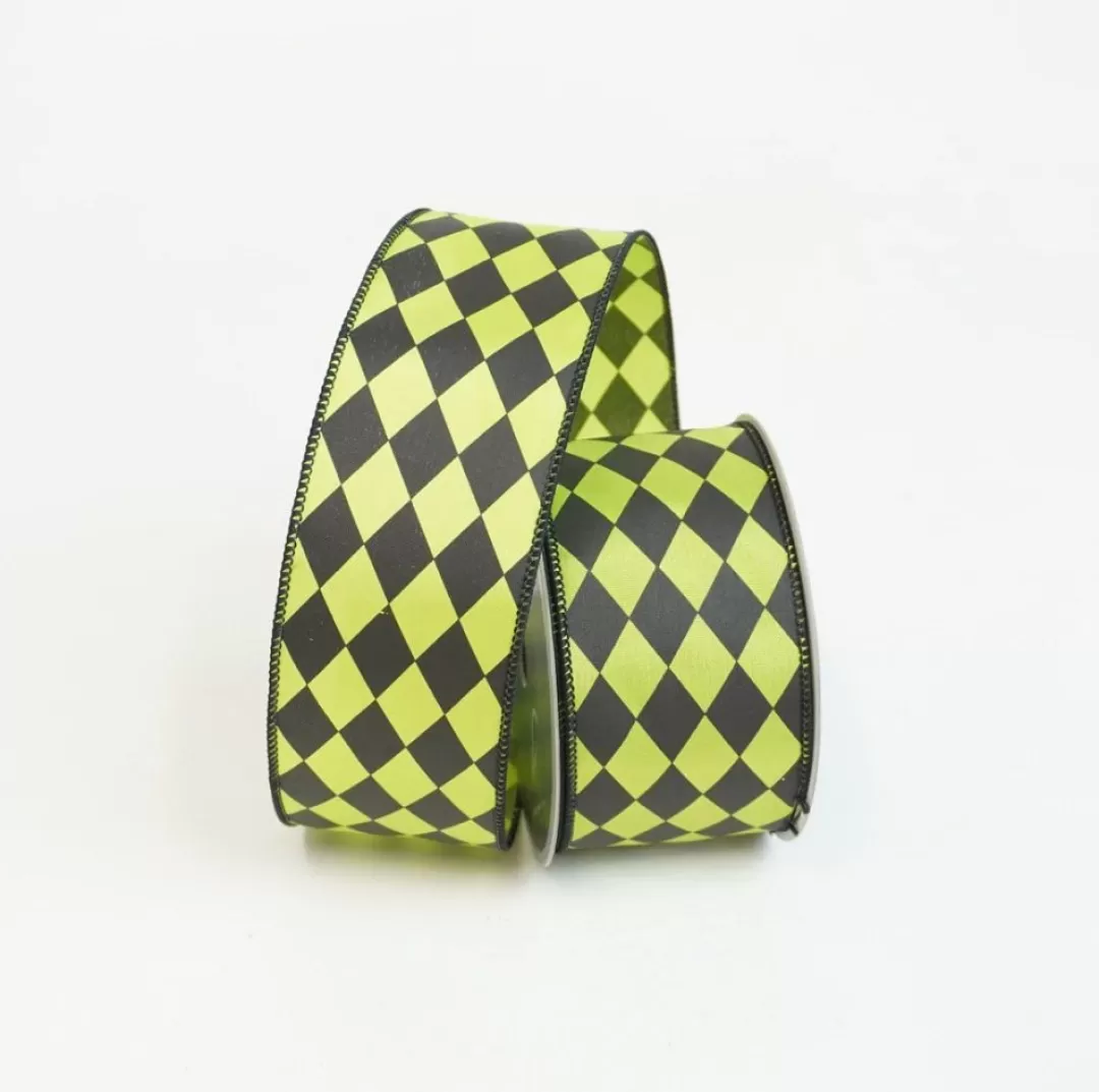 Farrisilk Halloween Ribbon-Lime And Black Harlequin Diamond Ribbon 2.5"X10Yd