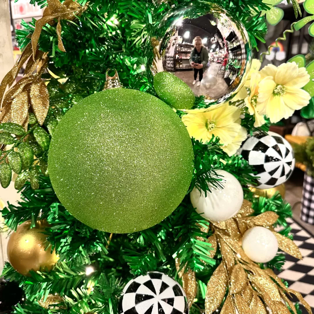 Farrisilk Ball Ornaments-Lime Green Glitter Ball Ornament, 8"