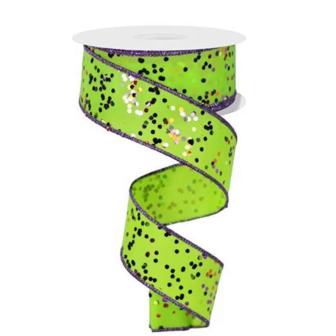 Craig Bachman Halloween Ribbon-Lime Green Sprinkle Glitter Ribbon, 1.5" X 10Yd.