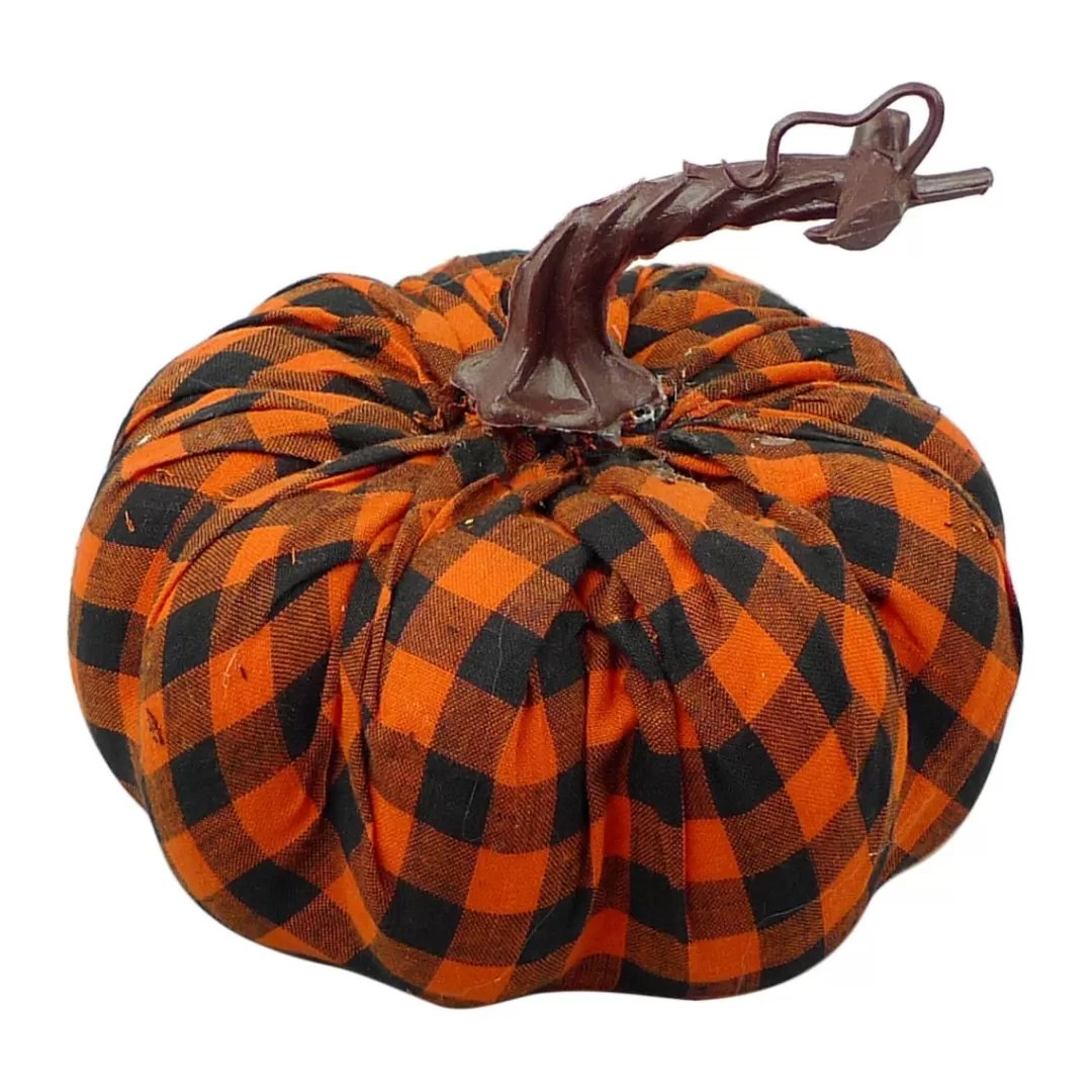 Liberty Floral Halloween Focal Points-Orange And Black Fabric Plaid Pumpkin