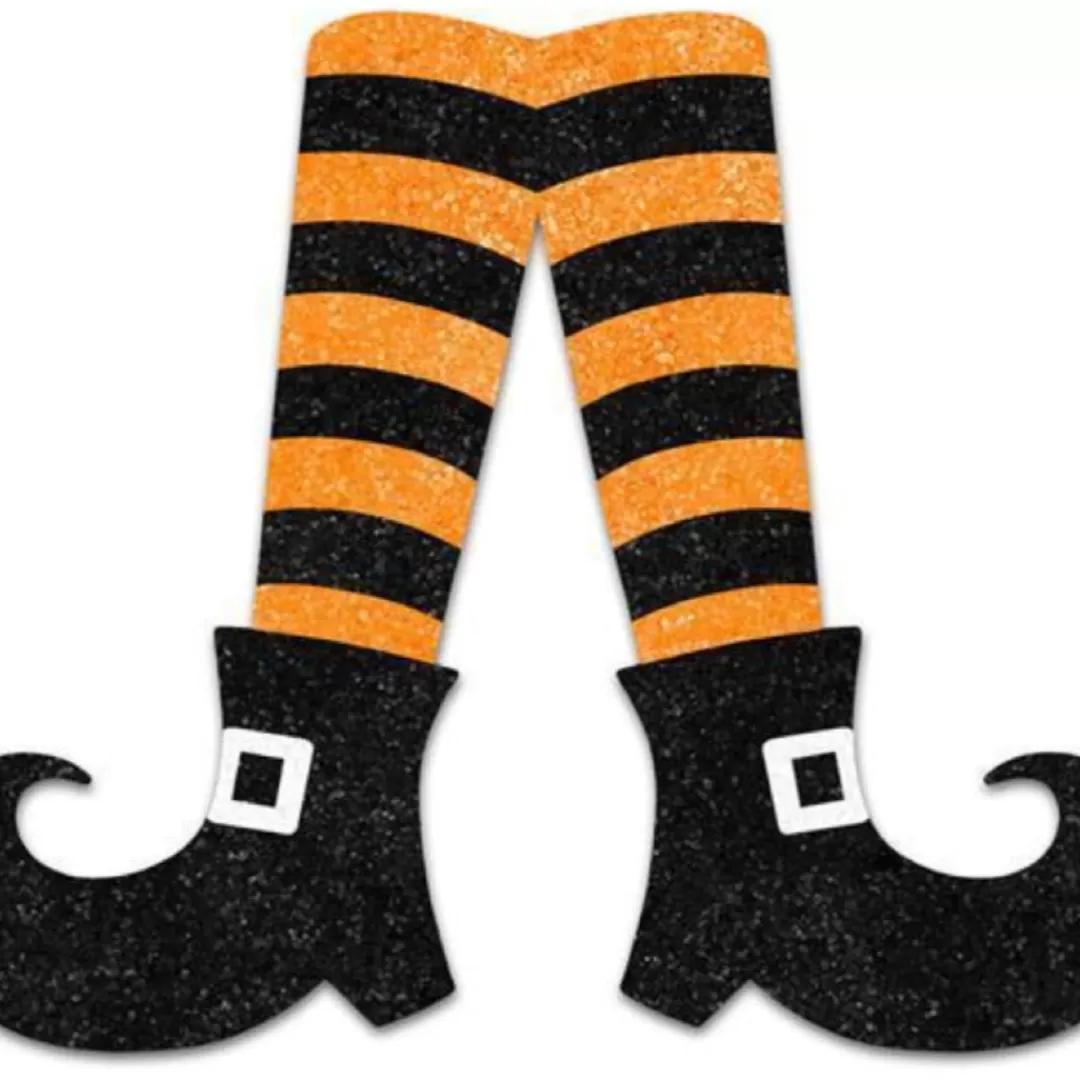 Craig Bachman Halloween Wall Decor-Orange And Black Glitter Stripe Halloween Witch Legs