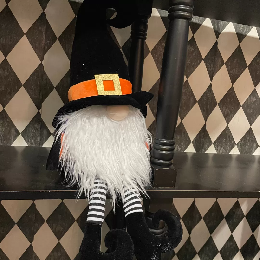 Liberty Floral Halloween Focal Points-Orange Plush Witch Gnome