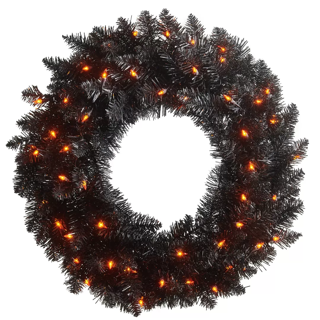 RAZ Halloween Door Decor-Pre-Lit Black Tinsel Wreath