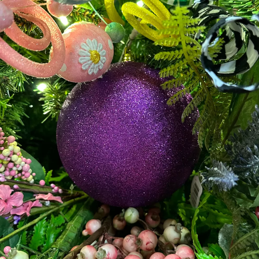 Farrisilk Ball Ornaments-Purple Glitter Ball Ornament, 6"