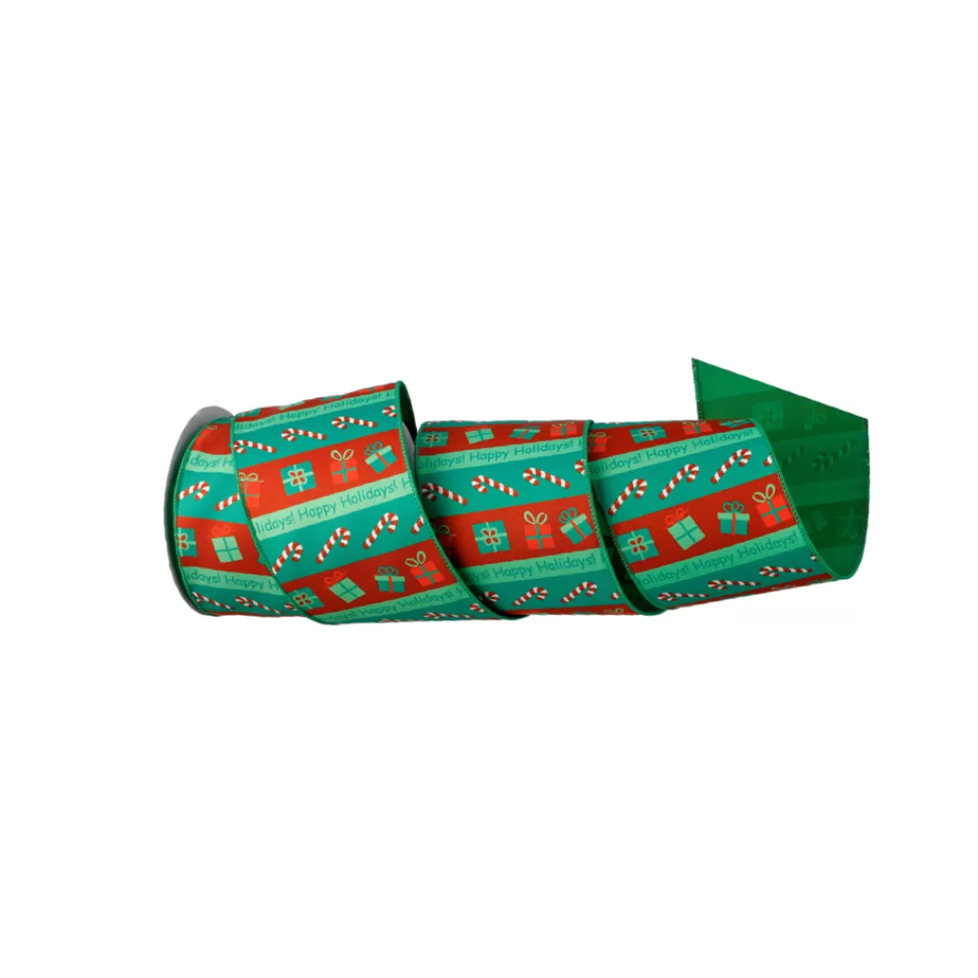 Regency Christmas Ribbon-Satin Candy Cane With Gifts Ribbon, 4" X 10Yd