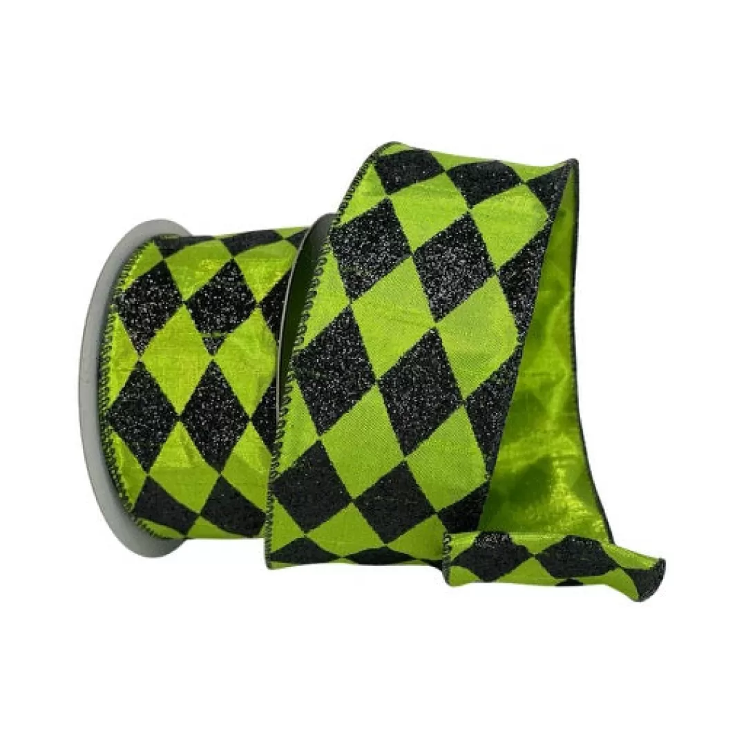 Farrisilk Halloween Ribbon-Spooky Diamonds Ribbon, Lime Green 2.5"X10Yd