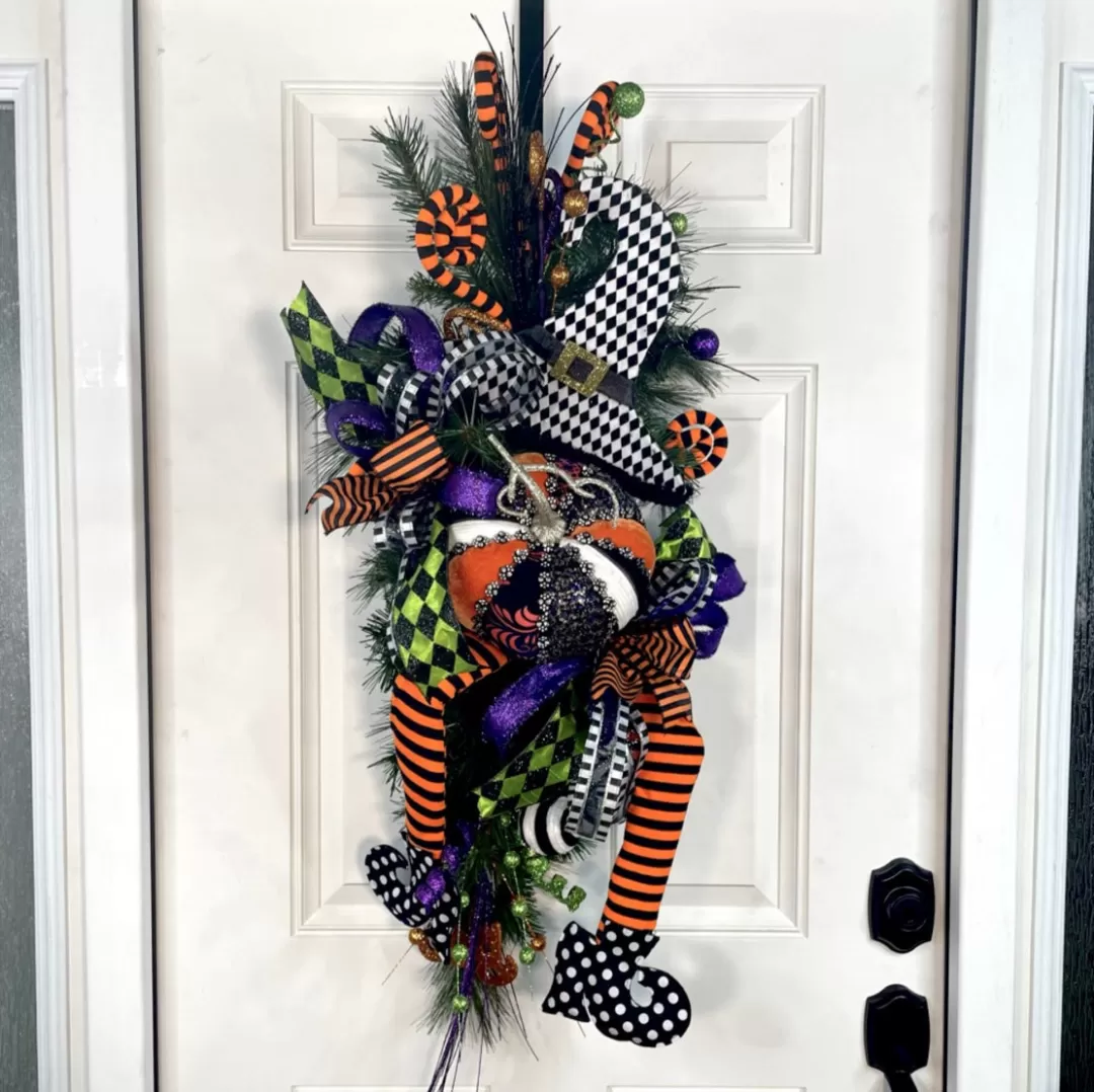 Liberty Floral Halloween Door Decor-Stripe & Polkadot Witch Legs